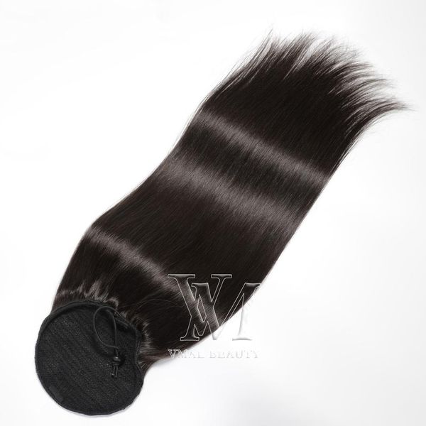 

brazilian double drawn horsetail tight hole clip in 140g #2 straight drawstring ponytails remy virgin human hair extensions, Black