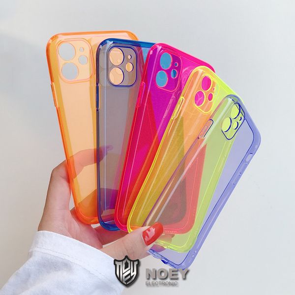 

for iphone 11 pro max xr xs 7 8 plus fluorescent color shockproof mobile phone case soft tpu clear phone shell cover noey