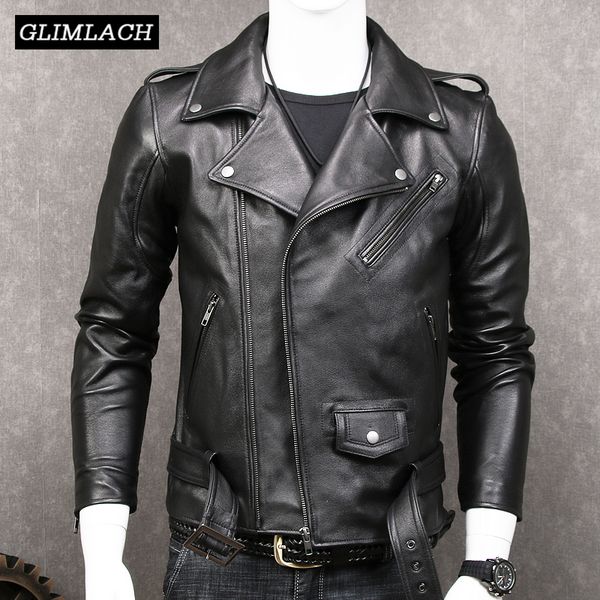 

black slim motorcycle genuine leather jacket coats men fashion sashes plus size xxxxxl real leather jackets luxury sheepskin new