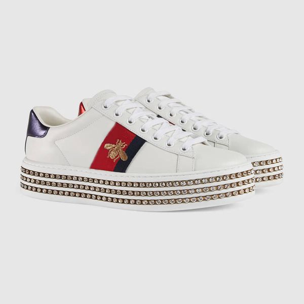 

luxury ladies ace casual shoes leather fashion bee arrow skateboard crystal thick bottom sports casual shoes, Black