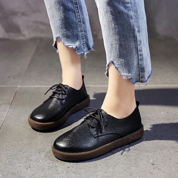 

2020 spring ladies walking shoes fashion lace-up women's shoes british style women sneakers platform e16-97, Black