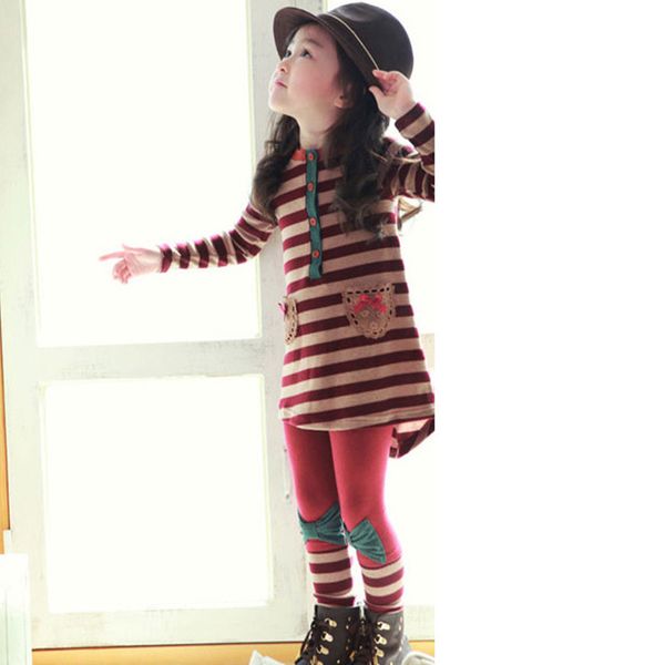 

children's cotton bow stripe suit in red/black kids clothes girls autumn and winter winter girl clothes set girl set, White
