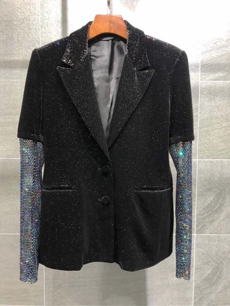 

luxury coat women velvet diamonds sleeve blazer coat ddxgz2, White;black