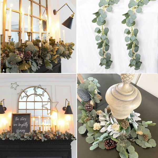 

brand artificial plants fake eucalyptus garland willow green long leaf plants greenery foliage wall hanging home garden decor