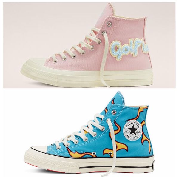 

golf le fleur х chuck 70 1970s chenille flames привет мужчины женщины star skateborad обувь мода glf высокий розовый синий холст конструктор, Black