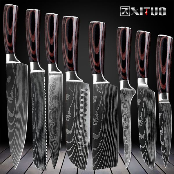

Kitchen Chef Knives Set 8 inch Japanese 7CR17 440C High Carbon Stainless Steel Damascus Laser Pattern Slicing Santoku Tool
