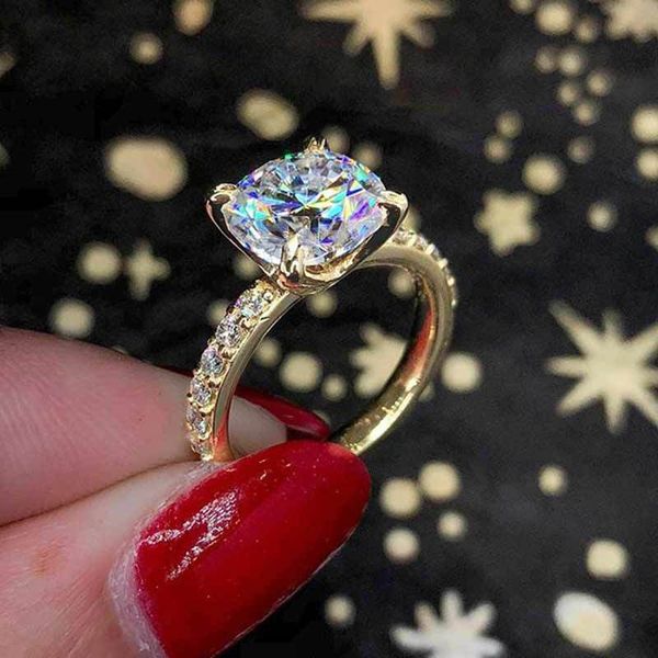 

tisonliz 4 claw round zircon micro inlaid rings gold rings for women bride wedding engagement bague femme anillos mujer, Slivery;golden