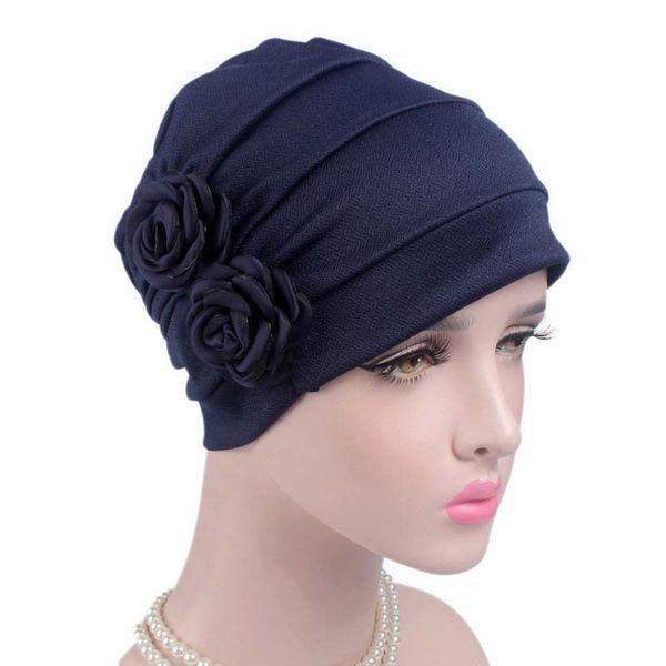 

women muslim stretch turban chemo hat solid color flower headgear wrap bit towel bonnet cap 1 1, Red
