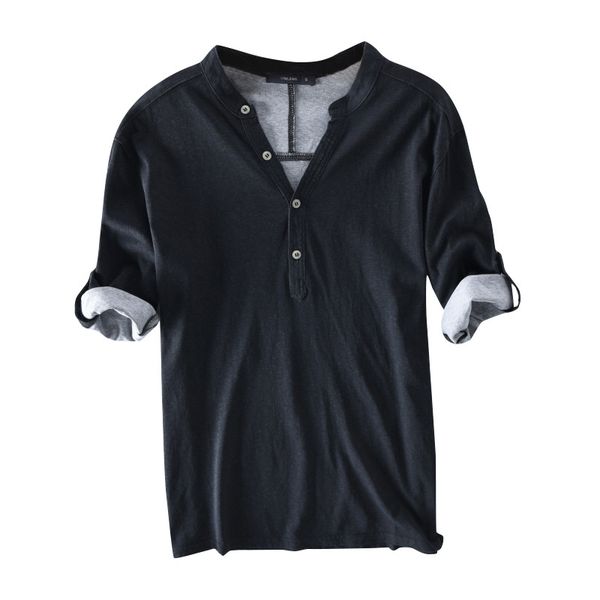 

Mens Casual T Shirts Basic Solid Half Sleeve 100%Cotton Breathable Soft Male Tees Retro Vintage V Neck Mens Tops 2018 Autumn