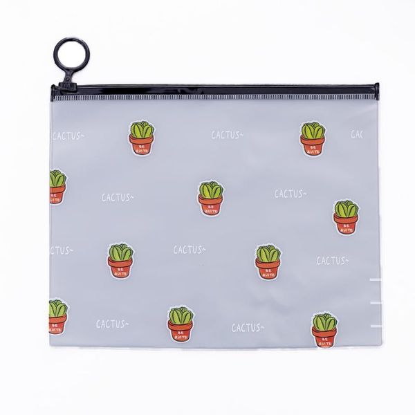 

home office stationery school cute storage holder plastic organizer cosmetics cactus pattern transparent cartoon pencil bag