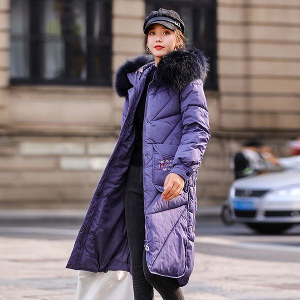 

2019 fashion new fur hooded parkas coat women cotton winter warm lady long style fur hooded ladies jacket female outerwear, Black