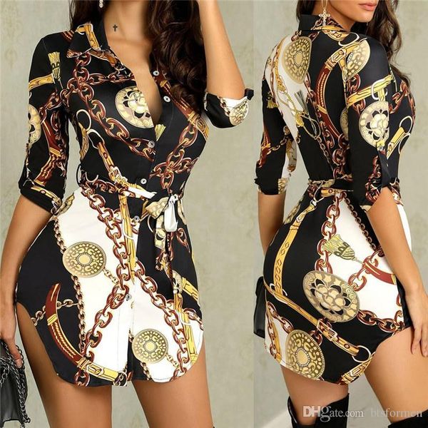 

sexy конструктор женские платья золотая цепь печатных v шеи женские платья вскользь женская одежда новое прибытие, Black;gray