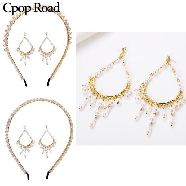 

cpop 5 patterns fashion imitation pearl zircon alloy hair hoops women jewelry bridal wedding hair accessories bridesmaid gifts, Golden;white