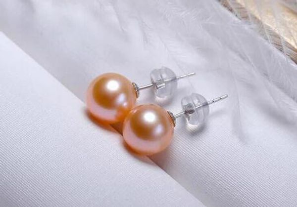 

hermoso mar del sur 10-11mm ronda de oro rosa perla pendiente 18 k, White
