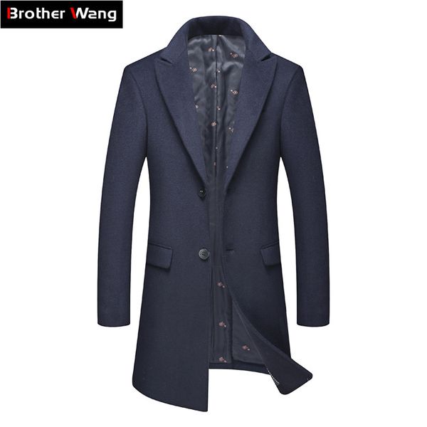 

brand clothing 2018 winter men's wool thick trench coat business casual slim fit long warm overcoat jacket male clothes, Tan;black