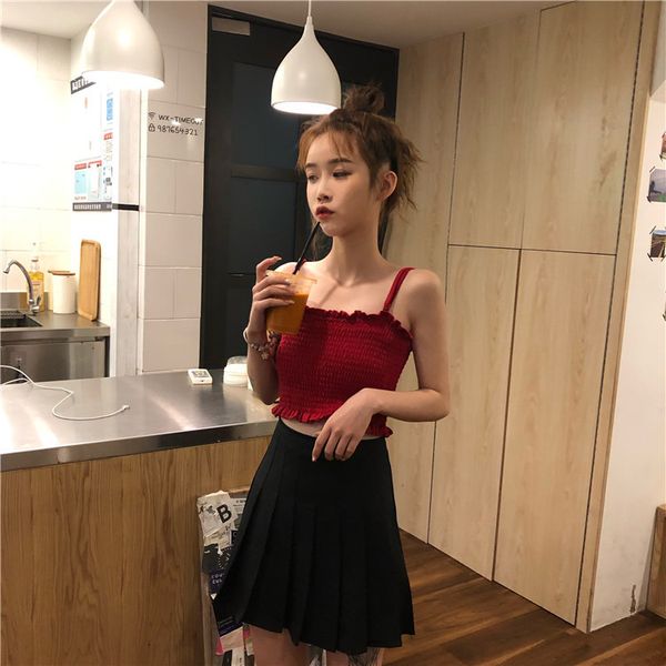 

figure p 2019 south korea korean-style new style versitile fashion girl's sense full short tank top, Black;white