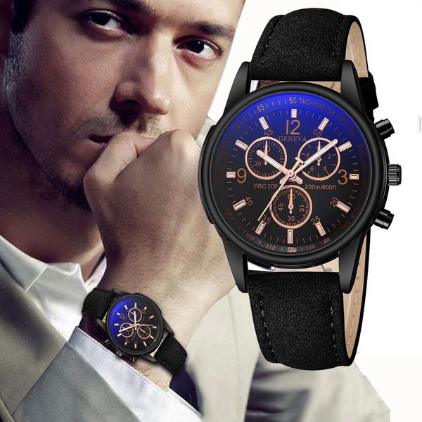 

relogio masculino watches men luxury fashion faux leather band blue ray glass quartz wristwatches business reloj hombre montre, Slivery;brown