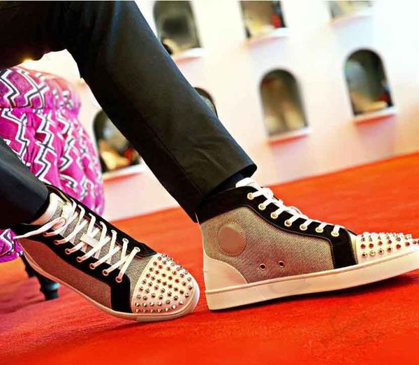 

luxury designer spikes orlato flat canvas men,women red bottom sneaker shoes brands skateboard party wedding [with box,u35-47, Black