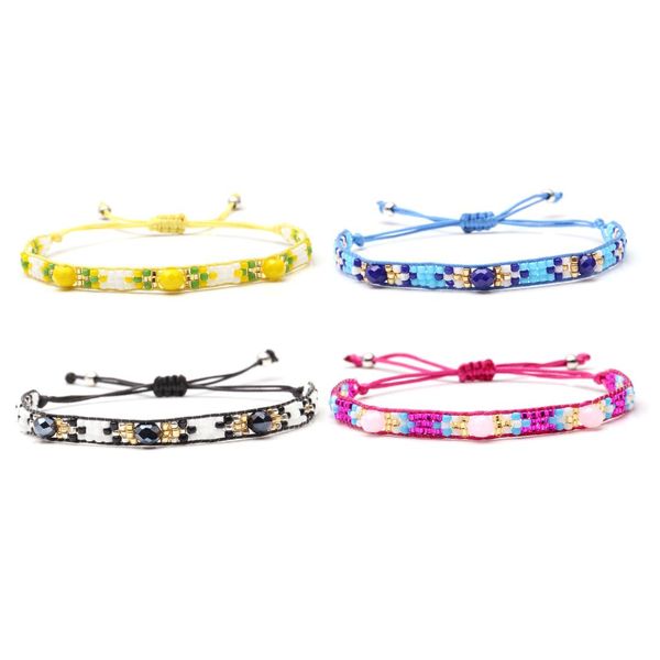

bohemian miyuki glass seed bead crystal woven bracelet handmade multicolored beads waxed string handmade single wrap jewelry her, Golden;silver