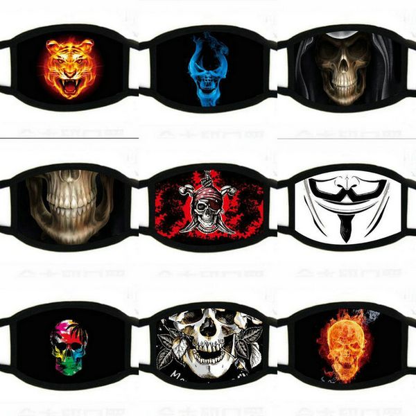 

silver tiger face mask reusable cartoon print cubrebocas de colores ultraviolet proof washable running riding bike protective mask pkzhy, Black