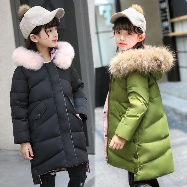 

2019 girls winter duck down jackets girls fashion fur collar letters coats girl thickening hooded warm jacket kids clothes, Blue;gray