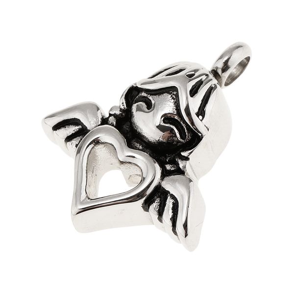 

pet cremation ashes urn stand angle heart hollow open pendant necklace, Silver