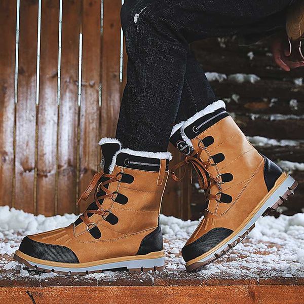 

winter men boots with fur warm plush mid-calf snow boots men casual work fishing rain shoes waterproof forest footwear size 46, Black