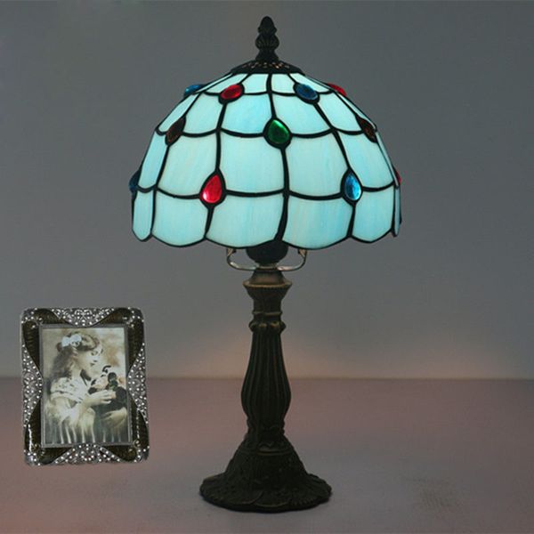 

8 inch tiffany mediterranean blue glass table lamp dimming fashion cute bedroom bedside desk lamp children's room european retro table