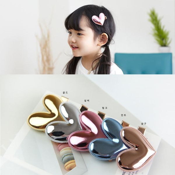 

1 pcs new fashion pu mirror heart shape hairpins girls hair accessories children headwear baby hair clips headdress, Slivery;white