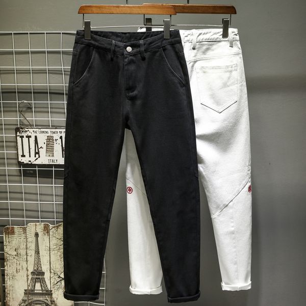 

brand white black men jeans 2020 new streetwear hip hop slim straight fashion teenager design harajuku casual long pants jeans, Blue