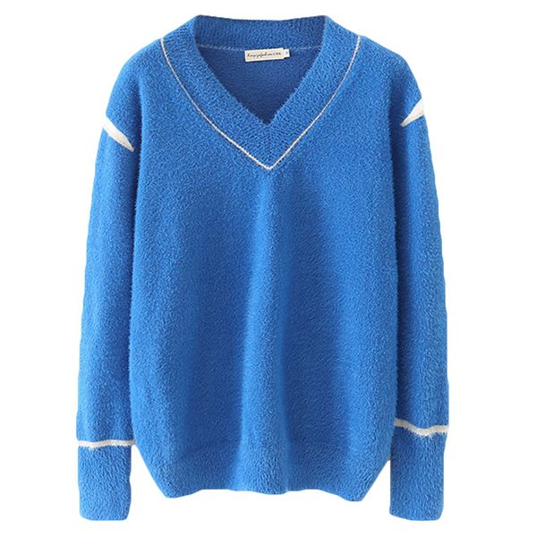 

plus size casual essential sweaters 2019 autumn women fashion loose long sleeve angora fabric knitting pullovers f31-x8147, White;black