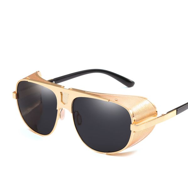 

2019 fashion cool shield punk style side mesh sunglasses for men vinatge steampunk brand design male sun glasses, White;black