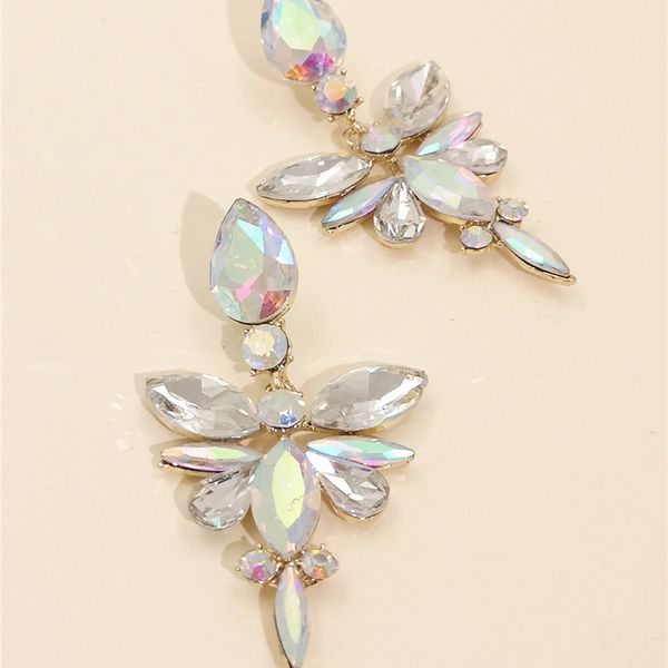 

jujia vintage ab color rhinestone drop earrings for women zinc alloy dangle earrings fashion wedding jewelry, Silver