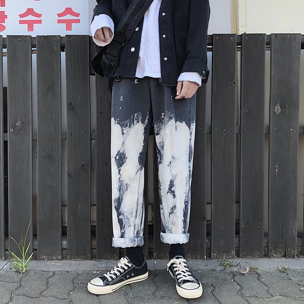 

men's jeans men korean gradient black mens 2021 embroidery streetwear baggy denim pants male hip hop wide leg harem ins, Blue