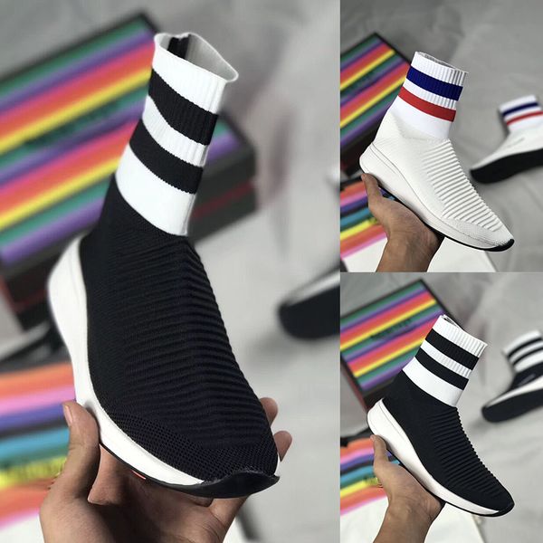 

2019 High Quality Kids Womens Speed stretch-knit Runner Shoes Girls Boys Ladies Luxury Designer Sock Sneakers Shoes Black White Trainers