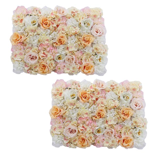 

2pieces silk artificial rose flower wall panels wedding venue pillar main road floral decor champagne