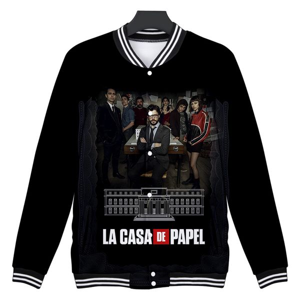 

leisure spanish tv series money heist la casa de papel winter men/women baseball jacket hip hop warm/comfortable jacket, Black;brown