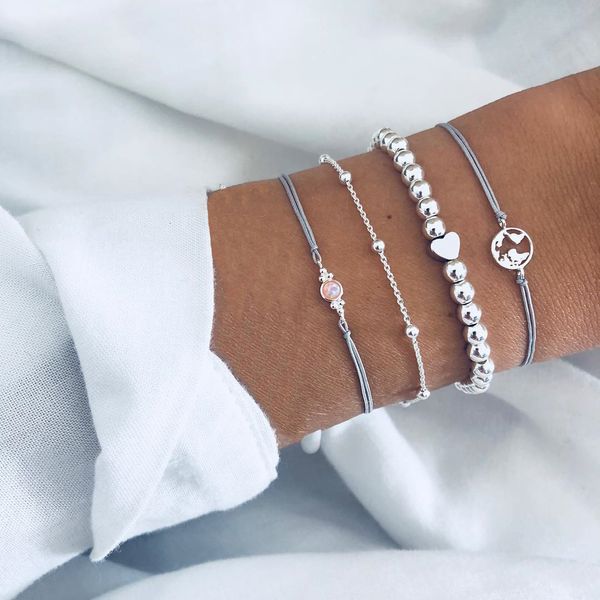 

euro-american fashion personality opal bead chain bracelet four-piece set jewelry female bracelet, Black