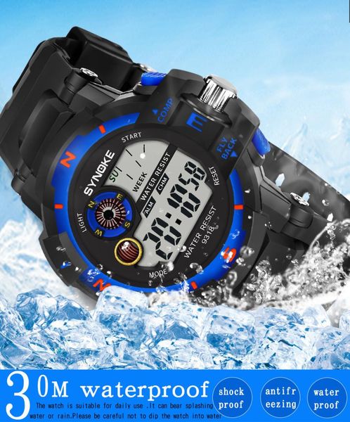 

synoke men's sports multi function30m waterproof watch led digital double action watch women silicone electronic n50, Slivery;brown