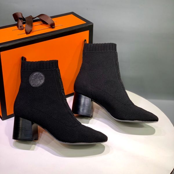

classichermes personality in autumn and winter knitted elastic boots fashion short boots socks boots large high heeled shoes personality, Black