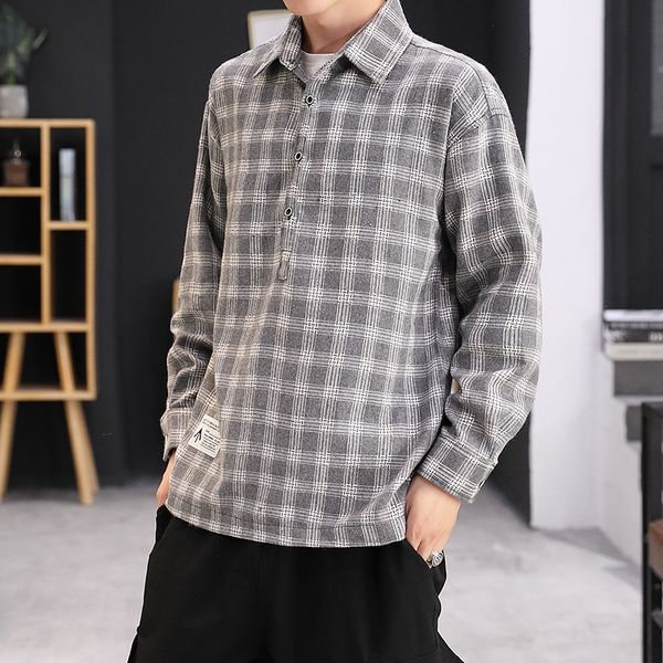 

casual men plaid shirt turn-down collar classic mens shirt autumn black red gray men long sleeve, White;black