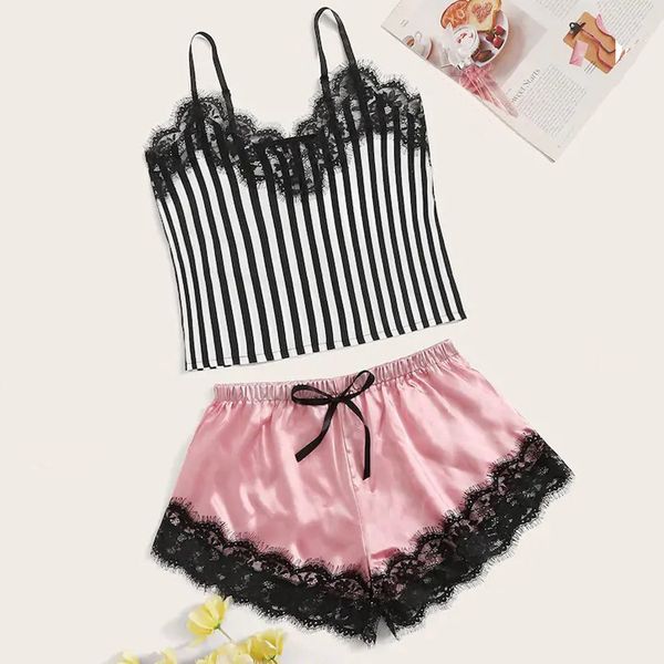 

lace satin homewear set women lingerie sleepwear wireless bra camisole homesuit bowknot shorts set nightgowns robe set 2019, Black;red