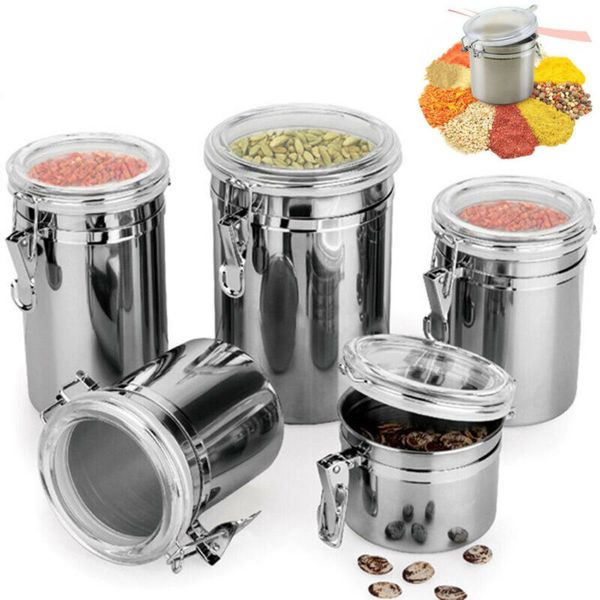 

2020 stainless steel airtight sealed canister coffee flour sugar container sealing device storage boxes organizer