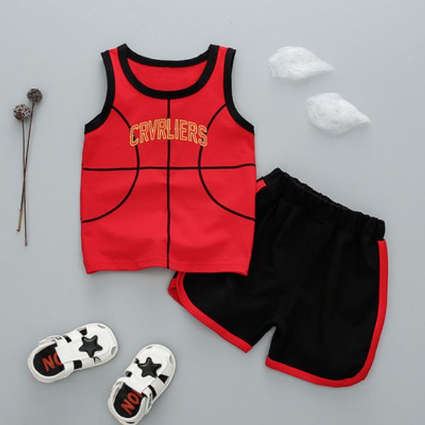 

2019 лето новый дышащий баскетбол хлопок рукавов жилет шорты костюм мальчиков одежда детская одежда спортивная 2 шт. / компл, White
