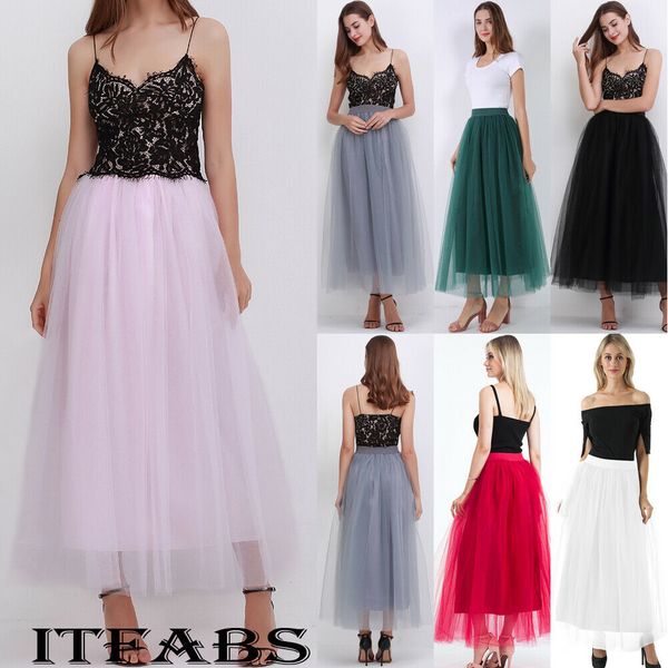 

new women layers tulle skirt ankle length princess girls ballet tutu dance skirt, Black