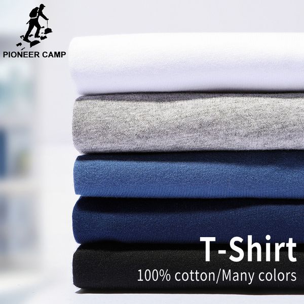 

pioneer camp t-shirt men brand clothing 100% cotton loose solid t-shirt men casual male short sleeve plus size, White;black