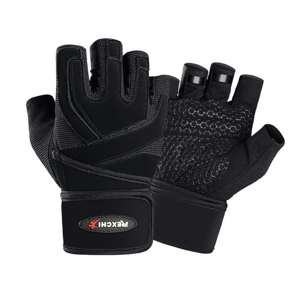 

men's half-finger gloves pressure fitness wrist guard weightlifting gloves exercise sports cycling, Black