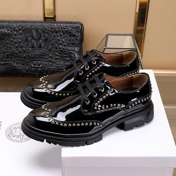 

korean version of the thick bottom bright rivet shoes men's tide casual shoes wedding shoes high-end punk nightclub wind shoe, Black