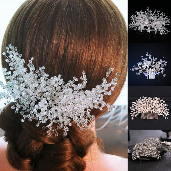 

wedding hair combs for bride crystal rhinestones pearls women hairpins bridal headpiece hair jewelry accessories gifts, Golden;white