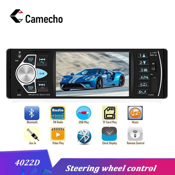 

camecho 1 din 4" car radios 4022d fm radio car auto audio stereo bluetooth autoradio support rearview camera aux tf usb indash